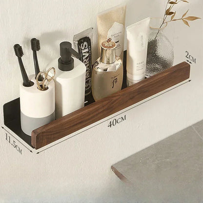 Solid Wood and Aluminium Punch-Free Bathroom Shelf